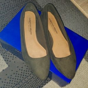 Olive green suede Christian Sirjano  flats
